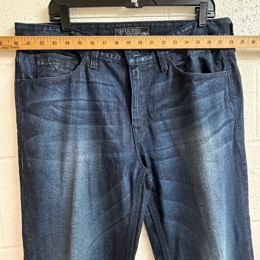 Guess Mens Lincoln Straight Denim Jeans 38x34 Wash Indigo Whiskered Classic Y2K